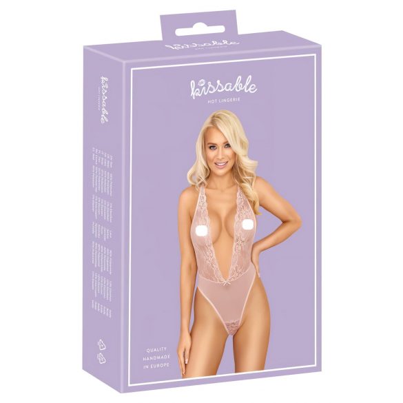 Kissable - body din dantelă cu decolteu adânc (roz) - L/XL