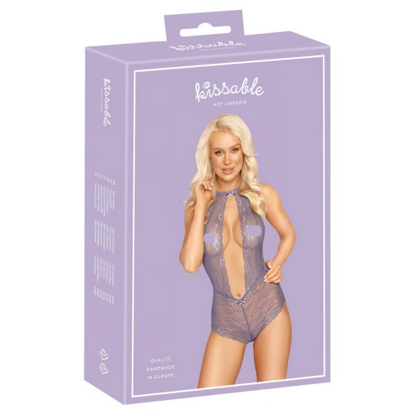 Body din dantelă cu guler - mov  - L/XL