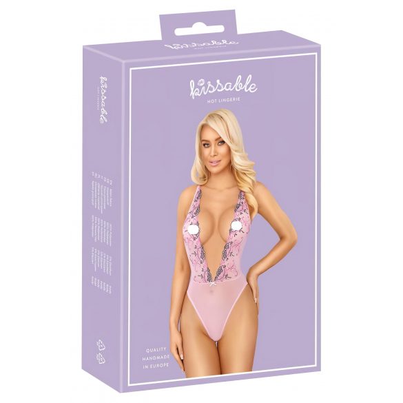 Body Kissable cu broderie cu trandafiri (roz) 