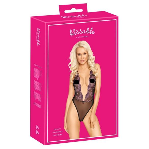 Body negru cu broderie roz - Kissable 