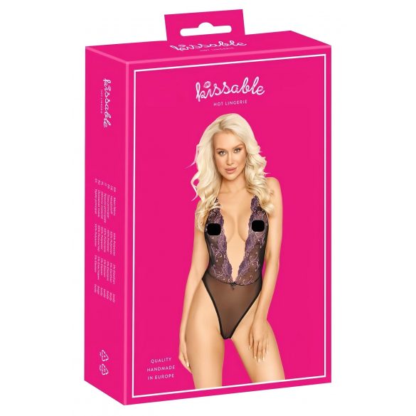 Body negru cu broderie roz - Kissable 