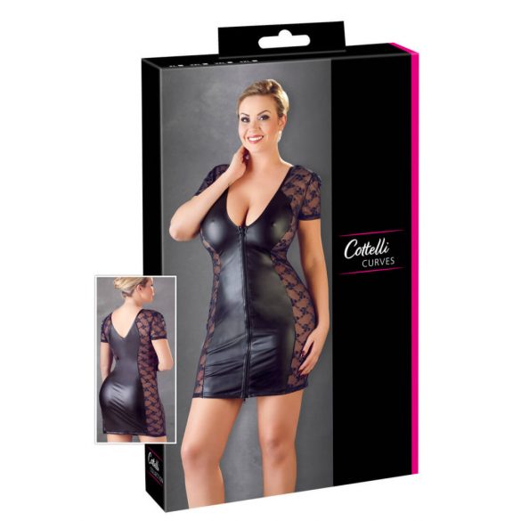 Rochie Cottelli Plus Size - cu fundă, dantelată și combinată (negru) - 2XL