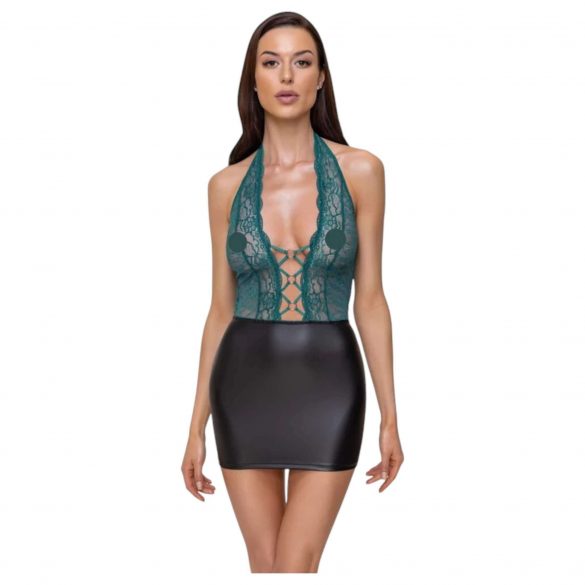 Cottelli - rochie strălucitoare din dantelă cu șnur (negru-verde) - XL