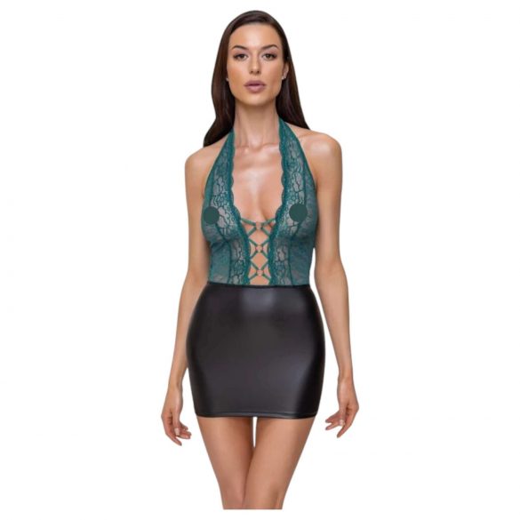 Cottelli - Rochie strălucitoare cu dantelă și șireturi (negru-verde) - XL