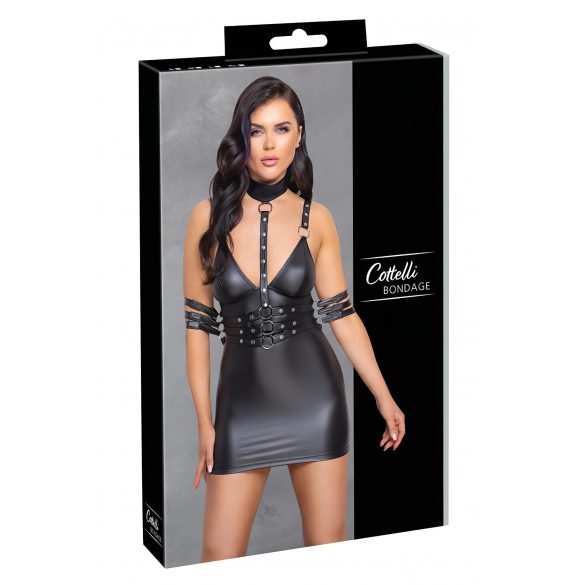 Rochie mini lucioasă cu guler Cottelli Bondage (negru)  - XL