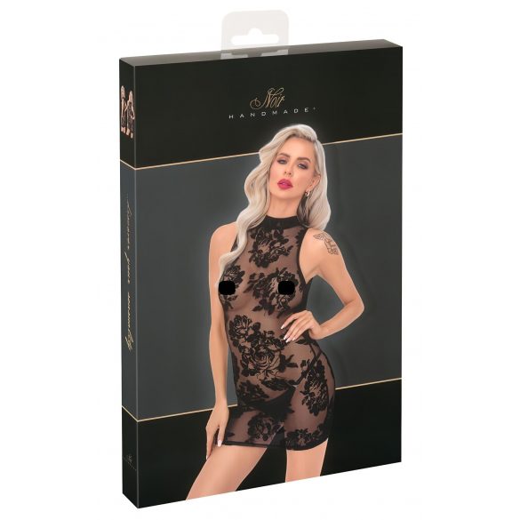 Rochie mini fără mâneci cu broderie de trandafiri - negru 