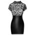 Noir - rochie lucioasă cu top din dantelă și corset (neagră) - M