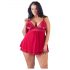 Cottelli Plus Size - babydoll lejer din dantelă (roșu) - XL