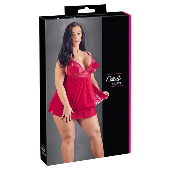 Cottelli Plus Size - babydoll lejer din dantelă (roșu) - 3XL