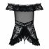 Obsessive Flores - babydoll cu volane și model floral, cu tanga (negru) 