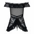 Obsessive Flores - babydoll cu volane și model floral, cu tanga (negru) 