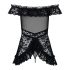 Obsessive Flores - babydoll cu volane și model floral, cu tanga (negru)  - L/XL