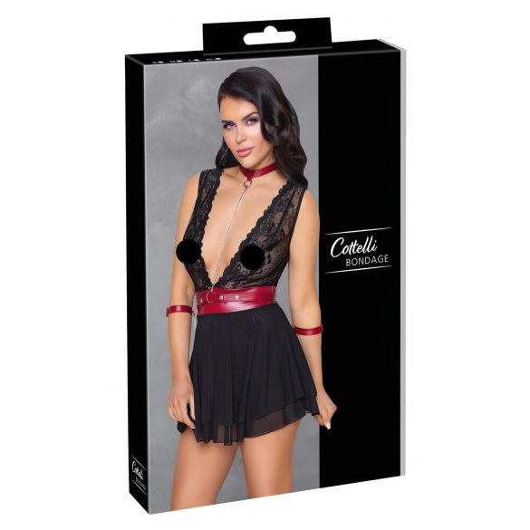 Cottelli Bondage - babydoll din dantelă cu guler (negru) 