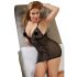 Cottelli Plus Size - Neglijeu Transparent cu Inserții din Dantelă (Negru) - 2XL