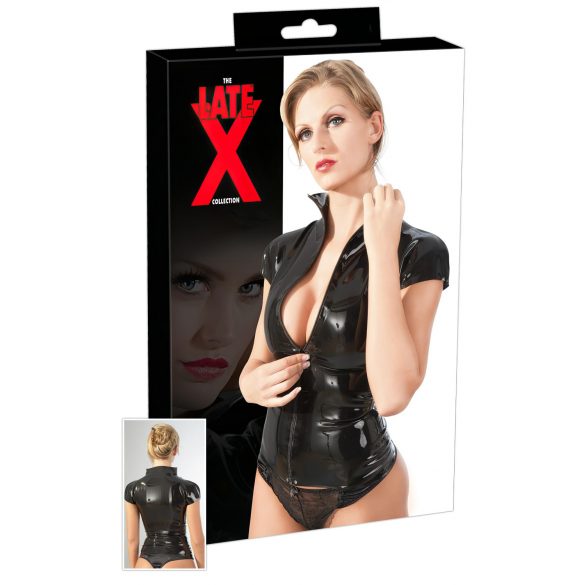 Top scurt cu fermoar pentru femei, din latex (negru)  - S