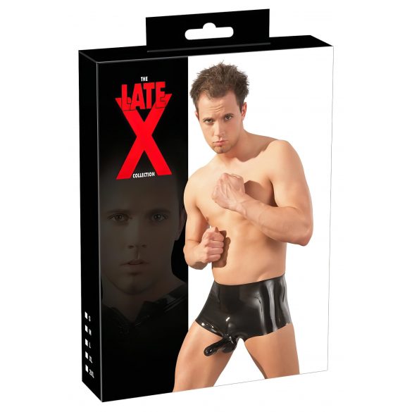 Boxeri din latex cu prelungitor pentru penis (negru) 