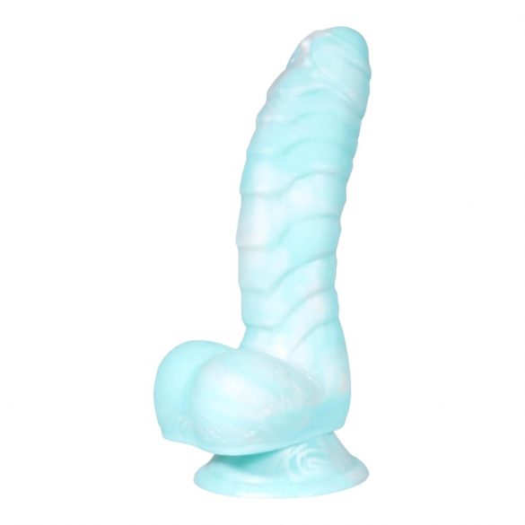 Serpent de Mare OgazR - dildo cu ventuză și textură - 17 cm (albastru cu alb) 