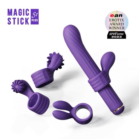 Magic Stick - vibrator cu braț clitoridian schimbabil (mov) 