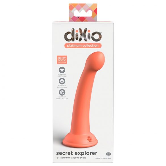 Dillio Secret Explorer - dildo cu gland și bază cu ventuză (17 cm) - portocaliu