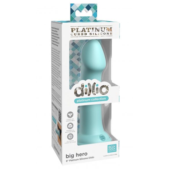 Dillio Big Hero - dildo silicon cu ventuză și cap realistic (17cm) - turcoaz 