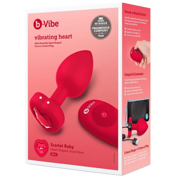 b-vibe heart - vibrator anal cu acumulator și telecomandă (roșu)