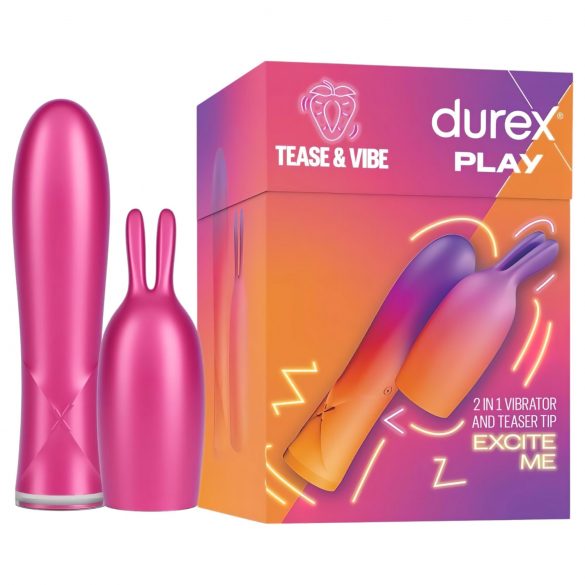 Durex Tease & Vibe - vibrator cu formă de bară și stimulent pentru clitoris în formă de iepuraș (roz)