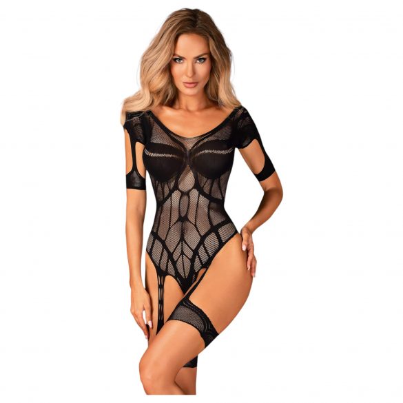 Obsesiv - body din plasă cu model, deschis (negru) - (S-L) 