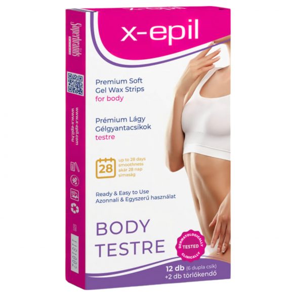 X-Epil - benzi premium din gel de ceară gata de utilizare (12 buc) - pentru corp