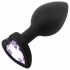 Sunfo - dildo anal din silicon cu piatră în formă de inimă (negru-violet)