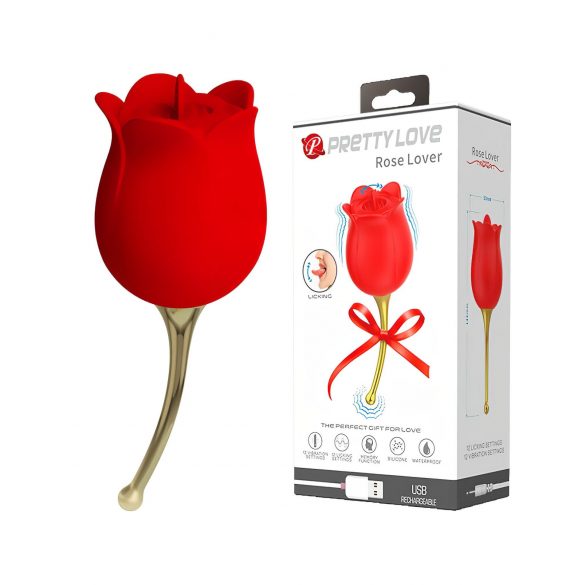 Pretty Love Rose Lover - vibrator clitoridian 2în1 cu limbă (roșu)