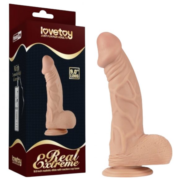 Lovetoy Real Extreme - dildo cu ventuza și testicule - 23cm (natural)