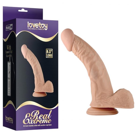 Lovetoy Real Extreme - dildo cu bază și testicule pentru punctul G - 21cm (natur)