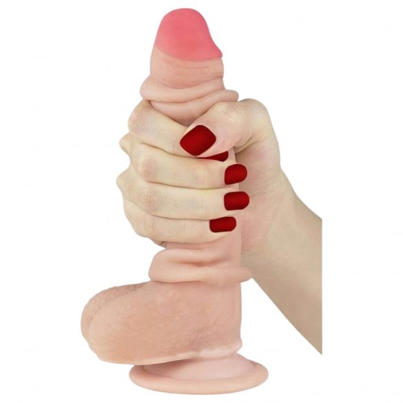 Dildo cu ventuză și piele glisantă, două straturi - 18cm (natural) 