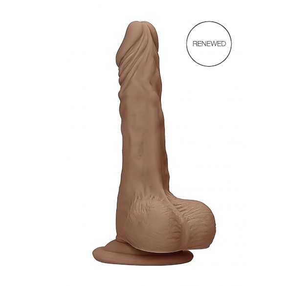 RealRock 7 - dildo realist cu testicule (17cm) - maro închis 