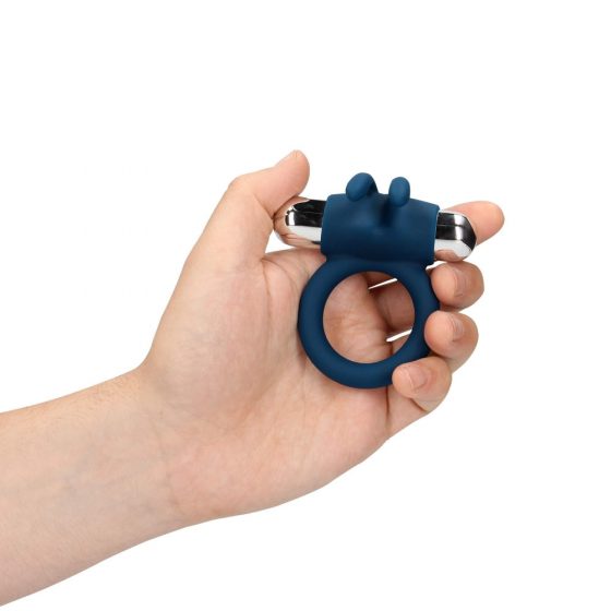 Loveline - Inel pentru penis cu vibrator, reincarcabil și stimulator clitoridian în formă de iepure (albastru)