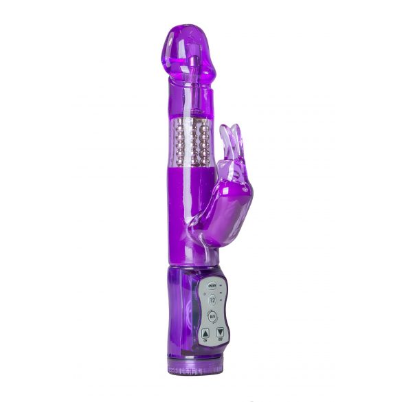 Vibrator Rabbit cu perle rotative și stimulator clitoridian (mov) 