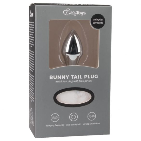 Easytoys Bunny NO1 - dildo anal din metal cu coadă de iepure (argintiu-alb) 