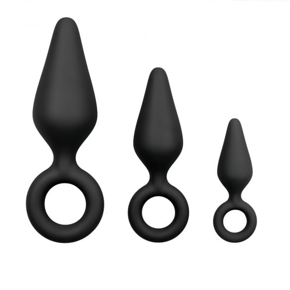 Easytoys - set dildo anal cu inel de prindere - 3 bucăți (negru) 