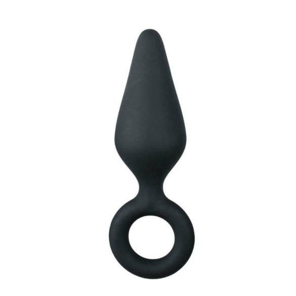 Easytoys Pointy Plug - dildo anal cu inel - mediu (negru) 