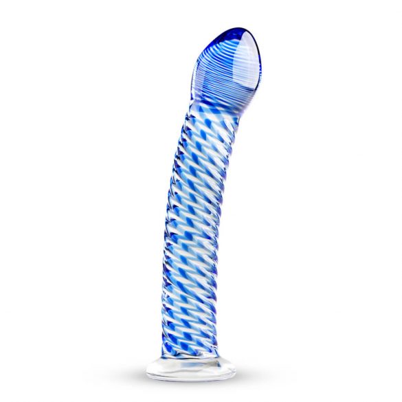 Gildo Glass No. 5 - dildo din sticlă spiralat (albastru transparent) 