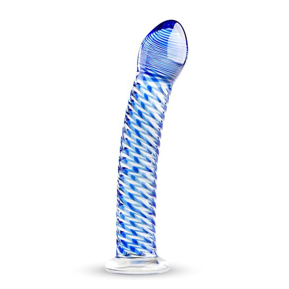 Gildo Glass No. 5 - dildo din sticlă spiralat (albastru transparent) 