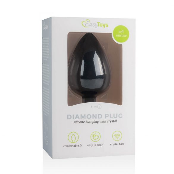 Dildou anal cu diamante Easytoys - negru, cu pietre albe (mare) 