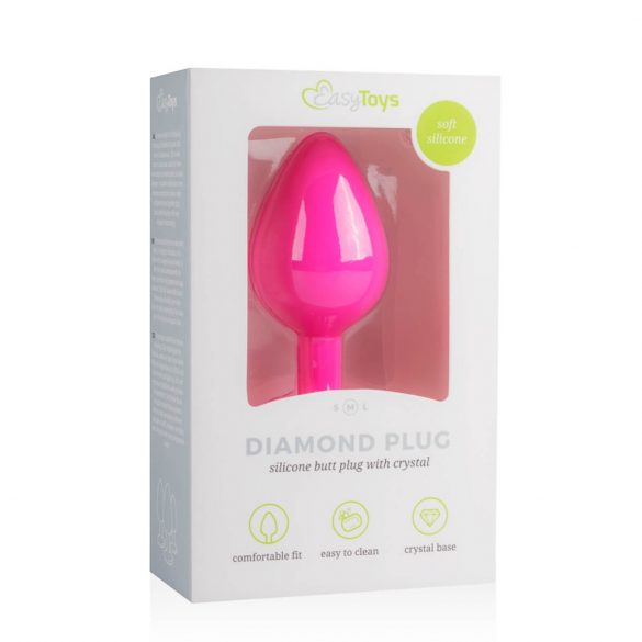 Easytoys Diamond - dildo anal cu pietre albe (mediu) - roz 