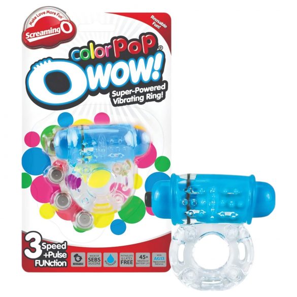 Screaming Color Pop - inel vibrator pentru penis (transparent-albastru)