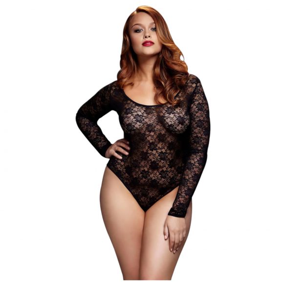 BACI Plus Size - body din dantelă cu mânecă lungă - negru (XL-XXL)