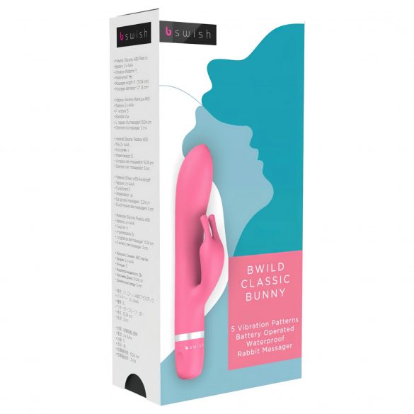 B SWISH Bwild Classic Bunny - vibrator cu stimulator clitoridian (roz) 