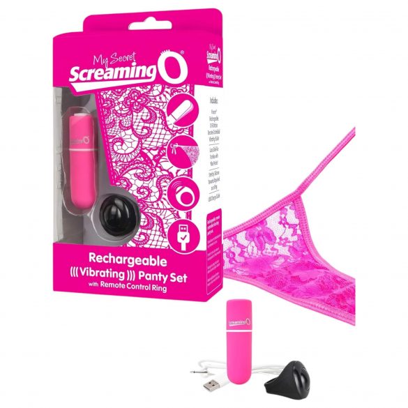 Set chiloți Screaming O - vibrator cu acumulator și telecomandă (roz) mărimea S-L 