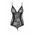 Obsessive Slevika - Body din dantelă deschis, cu șireturi în față (negru)