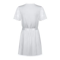   Obsessive Miamor Robe - halat cu manșete de dantelă și tanga (alb) - L/XL