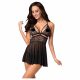 Obsessive 838 - babydoll cu dantelă și tanga, transparent (negru)  - L/XL